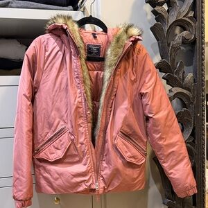 Abercrombie & Fitch Pink Fur Hooded Puffer Jacket